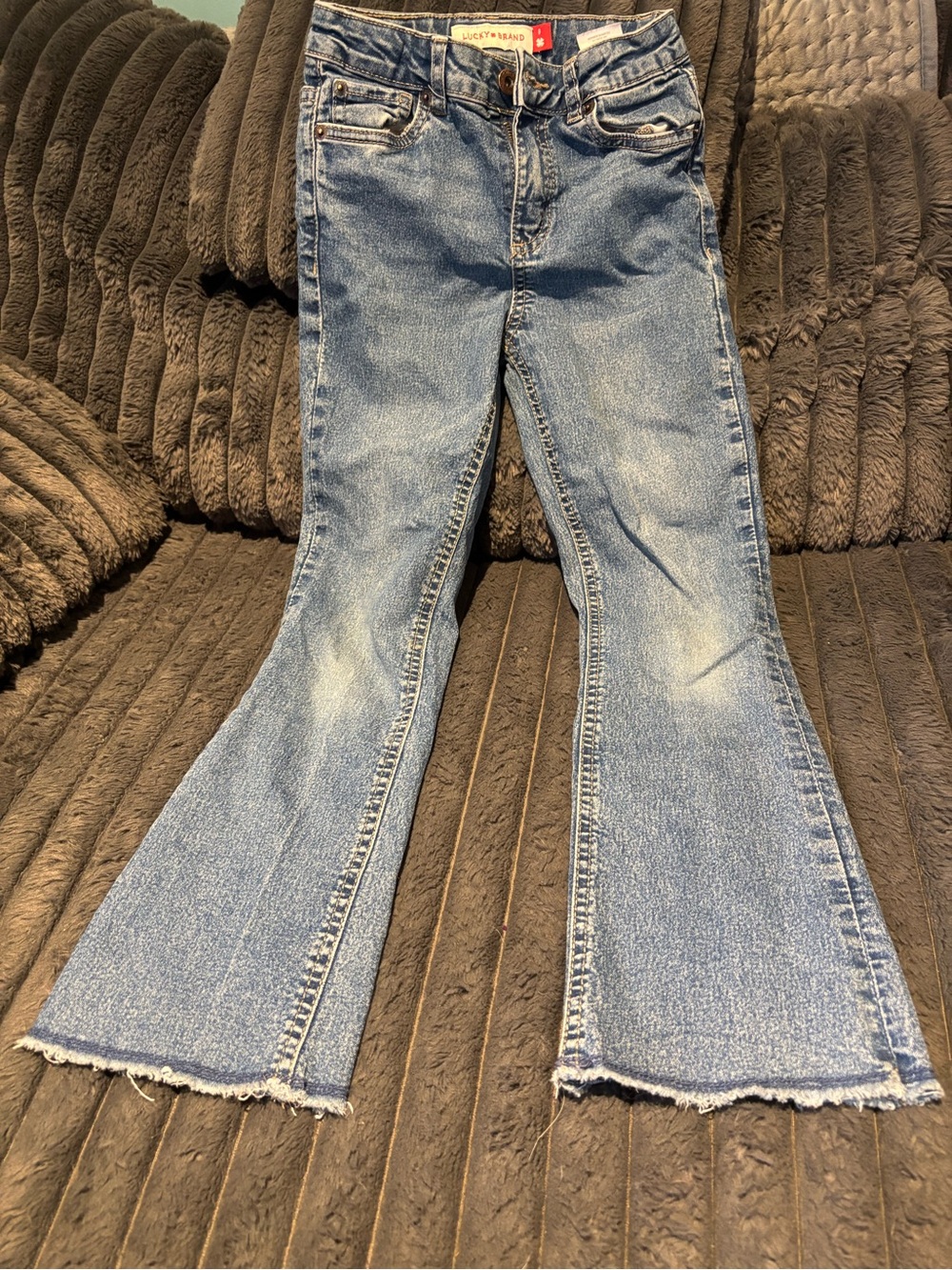 Girls Lucky Brand Light Blue Denim Flare Jeans with Raw Hem